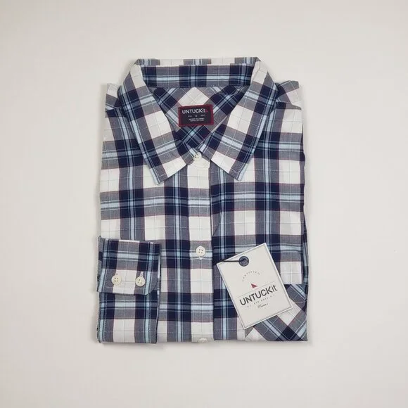 UNTUCKit Sorbo Shirt Women's 6 Cotton Button Up Blue White Red Plaid Regular Fit - Picture 7 of 16